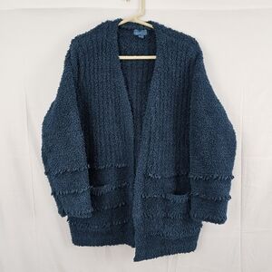 Barefoot Dreams Cozychic Boardwalk Cardigan Sweater Teal Blue Large